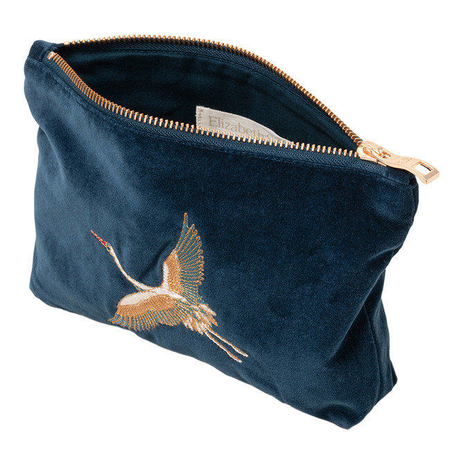 Elizabeth Scarlett Cranes Ink Blue Velvet Mini Pouch