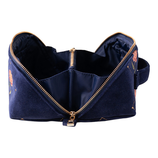 Elizabeth Scarlett Rose Navy Velvet Open Flat Makeup Bag Elizabeth Scarlett Rose Navy Velvet Open Flat Makeup Bag