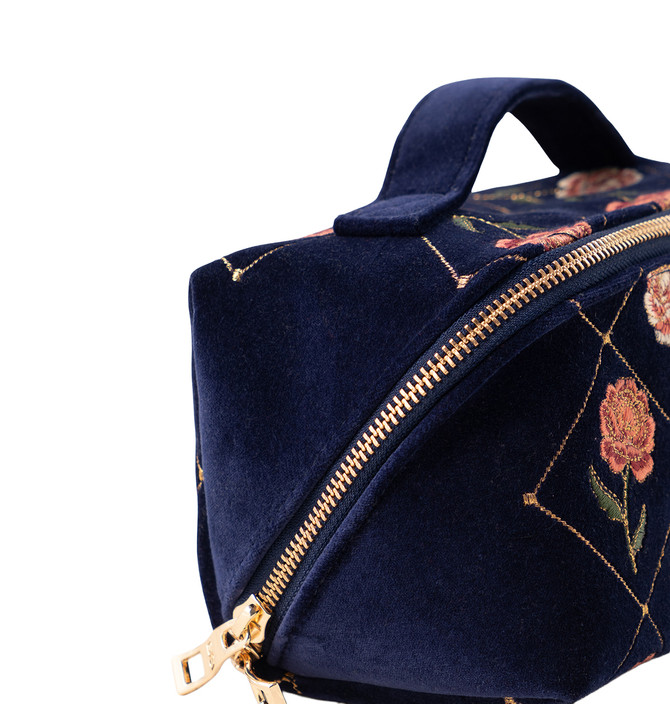 Elizabeth Scarlett Rose Navy Velvet Open Flat Makeup Bag Elizabeth Scarlett Rose Navy Velvet Open Flat Makeup Bag