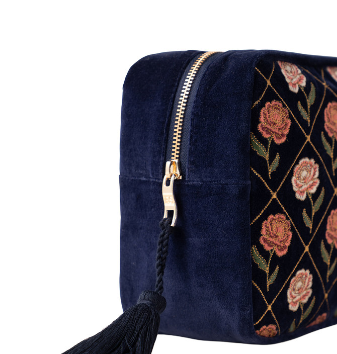 Elizabeth Scarlett Rose Navy Velvet Wash Bag