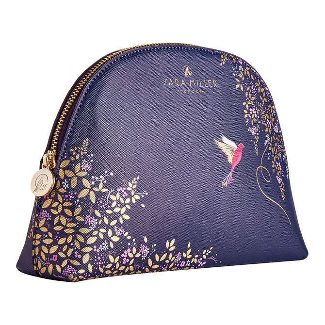 Sara Miller Medium Navy Hummingbird Cosmetic Bag