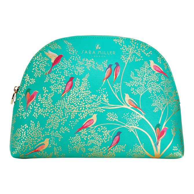 Sara Miller Large Green Birds Cosmetic Bag