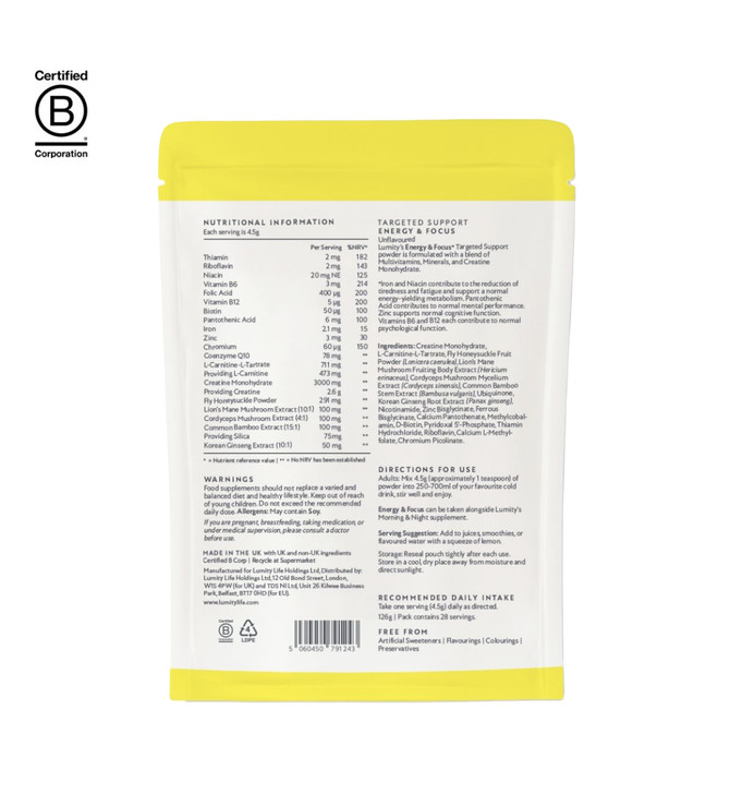 Lumity Life Energy & Focus - Daily Ritual Pouch (28 Servings)