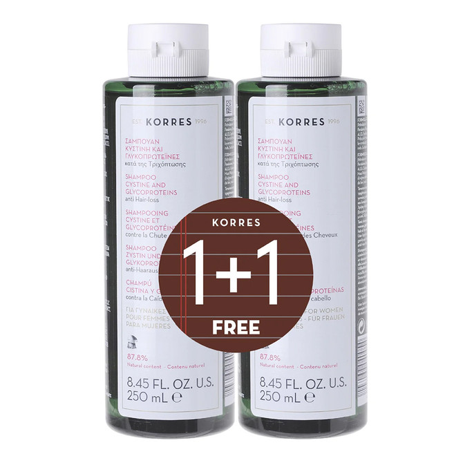 Korres Cystine & Glycoproteins Shampoo For Women Anti Hair Loss 2 x 250ml (Worth $42)