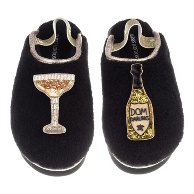 Laines London Flatform Cloud Dom Darling Champagne Black Slipper US 7-8