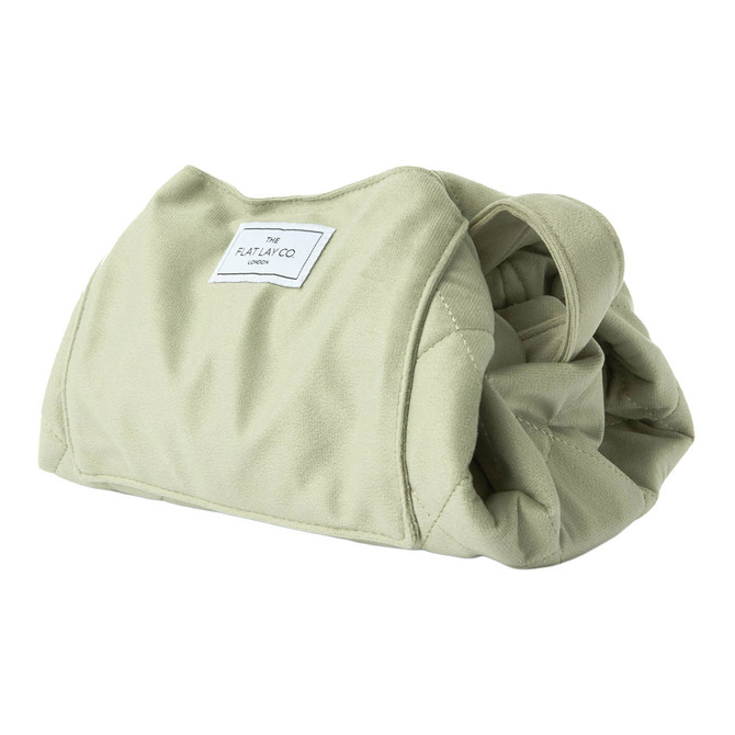 THE FLAT LAY CO. Drawstring Flat Lay Makeup Bag - Sage Green Velvet