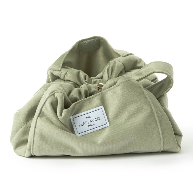THE FLAT LAY CO. Drawstring Flat Lay Makeup Bag - Sage Green Velvet
