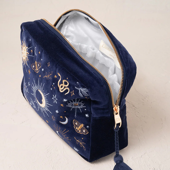 Elizabeth Scarlett Boho Mysticism Navy Velvet Wash Bag