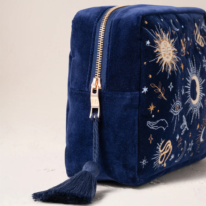 Elizabeth Scarlett Boho Mysticism Navy Velvet Wash Bag