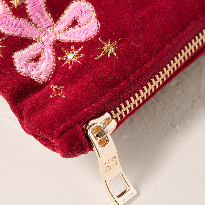 Elizabeth Scarlett Dazzling Bows Velvet Everyday Pouch - Rouge