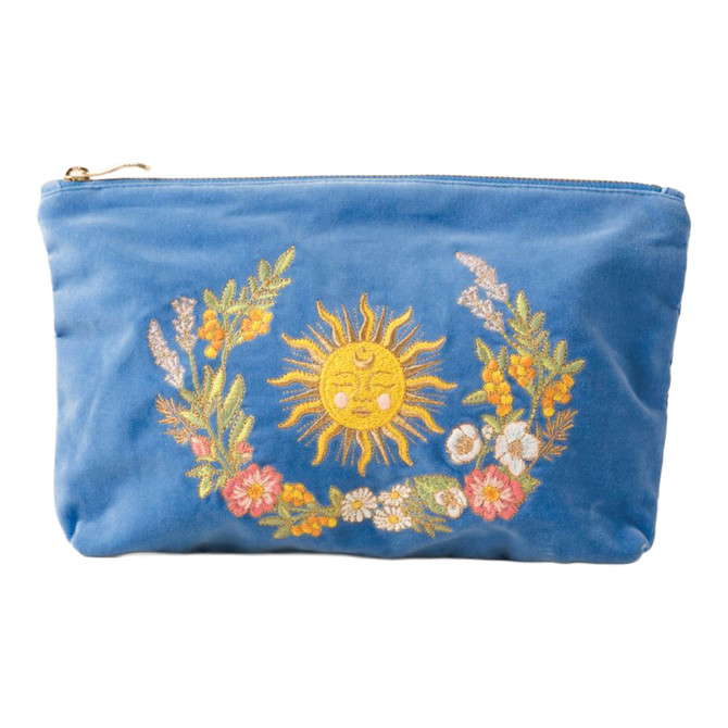 Elizabeth Scarlett Floral Sun Goddess Velvet Everyday Pouch - Cornflower Blue