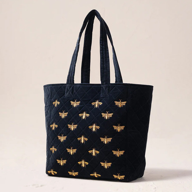 Elizabeth Scarlett Honey Bee Velvet Tote - Charcoal