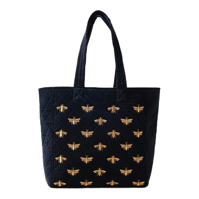 Elizabeth Scarlett Honey Bee Velvet Tote - Charcoal