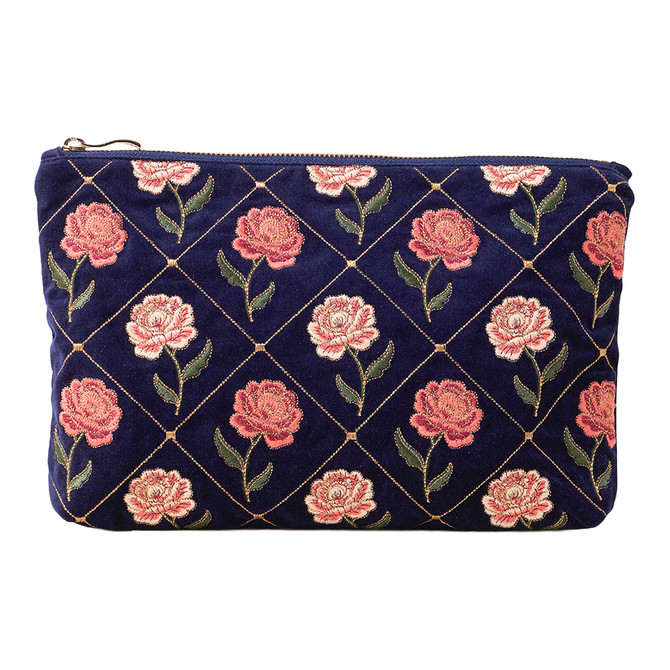 Elizabeth Scarlett Rose Velvet Everyday Pouch - Navy