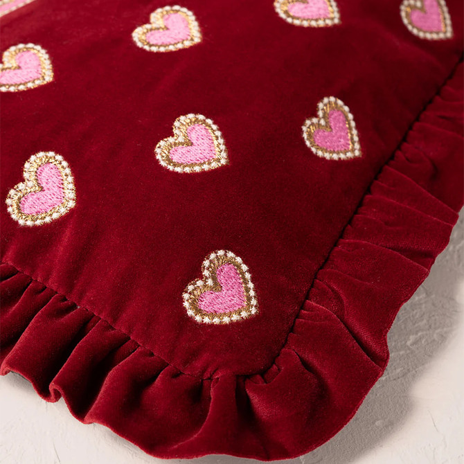 Elizabeth Scarlett Love Hearts Velvet Rouge Frill Pouch