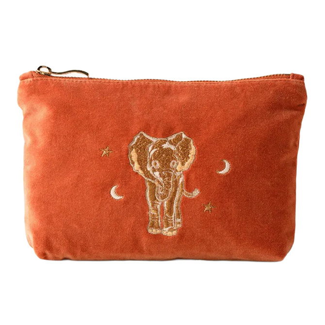 Elizabeth Scarlett Golden Elephants Velvet Rust Mini Pouch