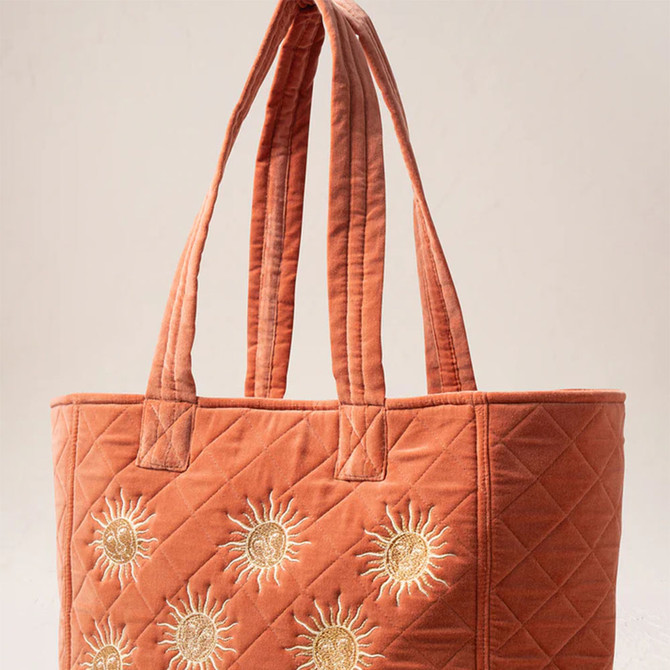 Elizabeth Scarlett Sun Goddess Velvet Tote - Rust