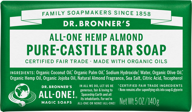 Dr Bronner's All-One Hemp Almond Pure-Castile Soap Bar 140g