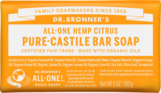 Dr Bronner's All-One Hemp Citrus Orange Pure-Castile Soap Bar