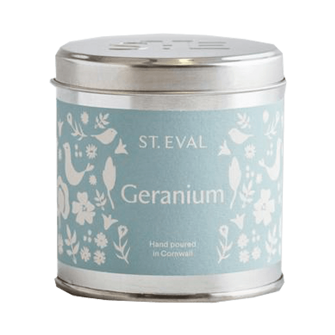 St Eval Candle Geranium Folk Tin Candle