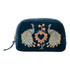 Elizabeth Scarlett Peacock Floral Ink Blue Velvet Makeup Bag