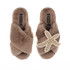 Laines London Classic Toffee Slippers with Pearl & Gold Starfish Brooch