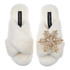 Laines London Classic White Slippers with Snowflake Brooch
