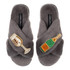 Laines London Classic Grey Slippers with Double Champagne Brooch
