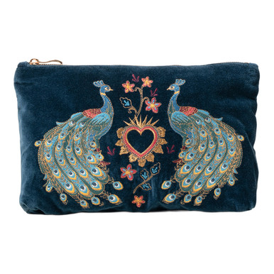 Elizabeth Scarlett Peacock Floral Ink Blue Velvet Everyday Pouch