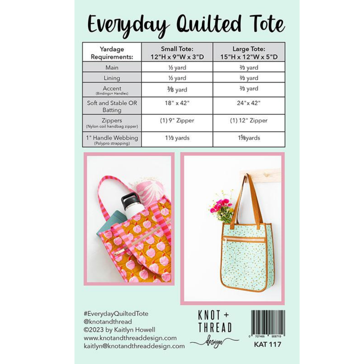 Everyday Quilted Tote Bag Pattern by Knot and Thread Design