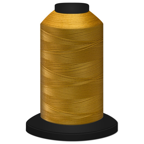 Close-up of a 5,500-yard spool tightly wound with Military Gold Glide 60 weight polyester thread, showing its fine, smooth texture and slight sheen.