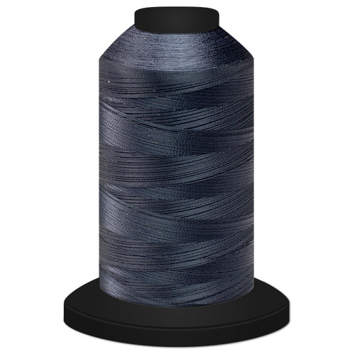 Close-up of a 5,500-yard spool tightly wound with Navy Glide 60 weight polyester thread, showing its fine, smooth texture and slight sheen.