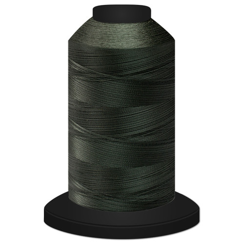 Close-up of a 5,500-yard spool tightly wound with Mossy Glide 60 weight polyester thread, showing its fine, smooth texture and slight sheen.