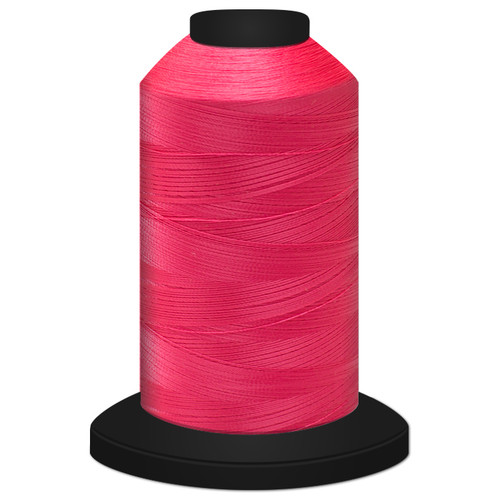 Close-up of a 5,500-yard spool tightly wound with Rhododendron Glide 60 weight polyester thread, showing its fine, smooth texture and slight sheen.