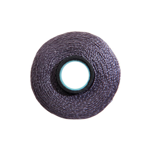 Close-up of a Glide 40 weight polyester thread bobbin in Titanium, size L, with 72 yards of thread.
