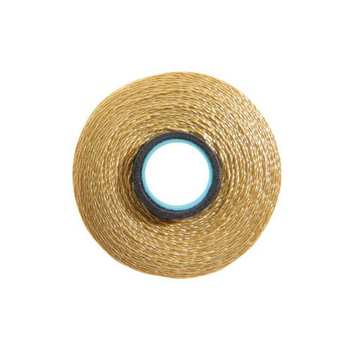 Close-up of a Glide 40 weight polyester thread bobbin in Cleopatra, size L, with 72 yards of thread.