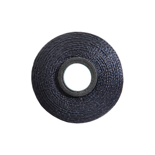 Close-up of a Glide 40 weight polyester thread bobbin in Navy, size L, with 72 yards of thread.