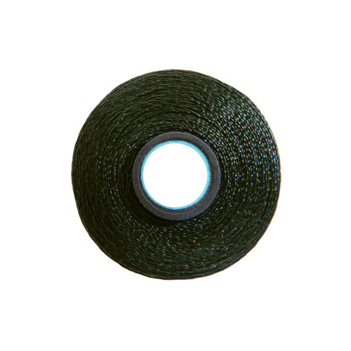 Close-up of a Glide 40 weight polyester thread bobbin in Totem Green, size L, with 72 yards of thread.