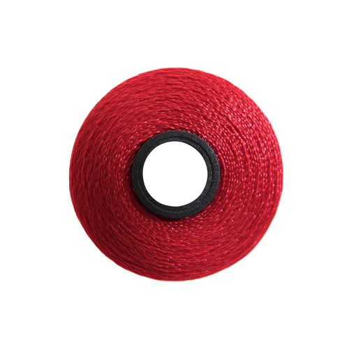 Close-up of a Glide 40 weight polyester thread bobbin in Cardinal, size L, with 72 yards of thread.