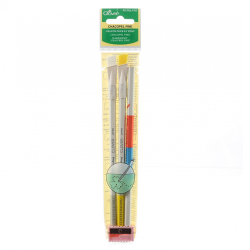 Clover Chocopel fine line chalk marking pencil pack set of 2 with sharpener and brush for fabric marking, quilting and sewing projects.
