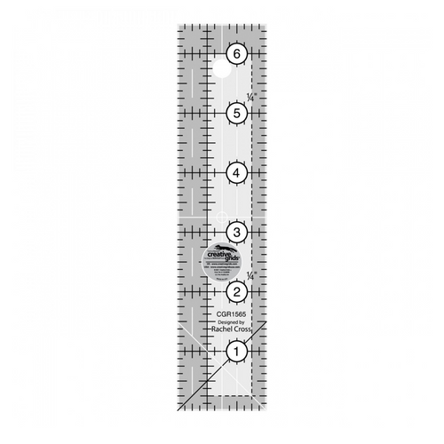 Creative Grids grip ruler size 1 1/2 inches by 6 1/2 inches for small measuring, trimming smaller fabric pieces, setting seam allowances and boxing corners