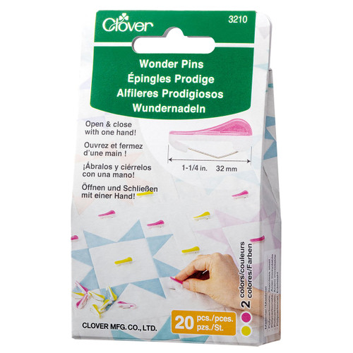 Clover Wonder Pins in package of 20 pins for quilting and sewing projects to temporarily hold fabric in place