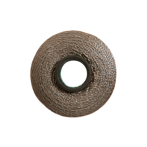 Close-up of a Glide 40 weight polyester thread bobbin in German Granite, size L, with 72 yards of thread.