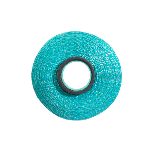 Close-up of a Glide 40 weight polyester thread bobbin in Robin Egg, size L, with 72 yards of thread.