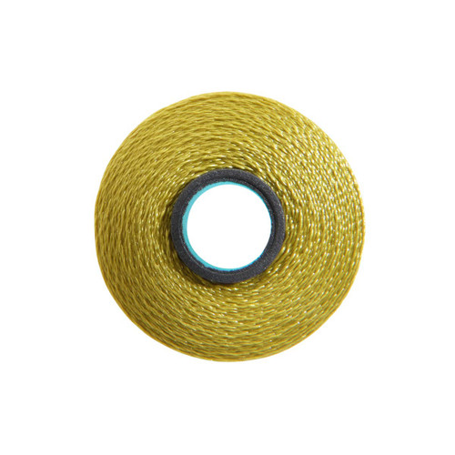 Close-up of a Glide 40 weight polyester thread bobbin in Split Pea, size L, with 72 yards of thread.