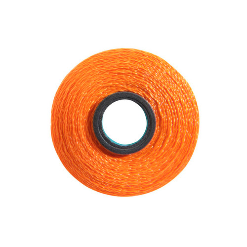 Close-up of a Glide 40 weight polyester thread bobbin in Blaze, size L, with 72 yards of thread.