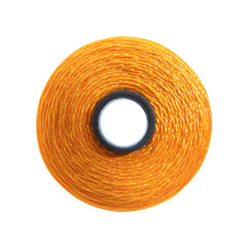 Close-up of a Glide 40 weight polyester thread bobbin in Marigold, size M, with 132 yards of thread.