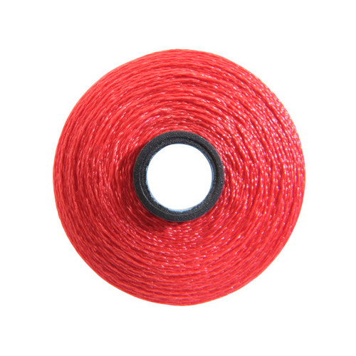 Close-up of a Glide 40 weight polyester thread bobbin in Cherry, size M, with 132 yards of thread.