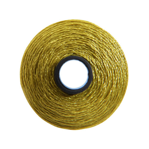 Close-up of a Glide 40 weight polyester thread bobbin in Split Pea, size M, with 132 yards of thread.