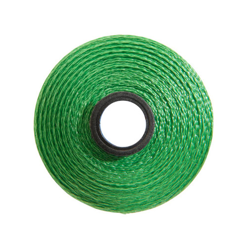 Close-up of a Glide 40 weight polyester thread bobbin in Turf, size M, with 132 yards of thread.